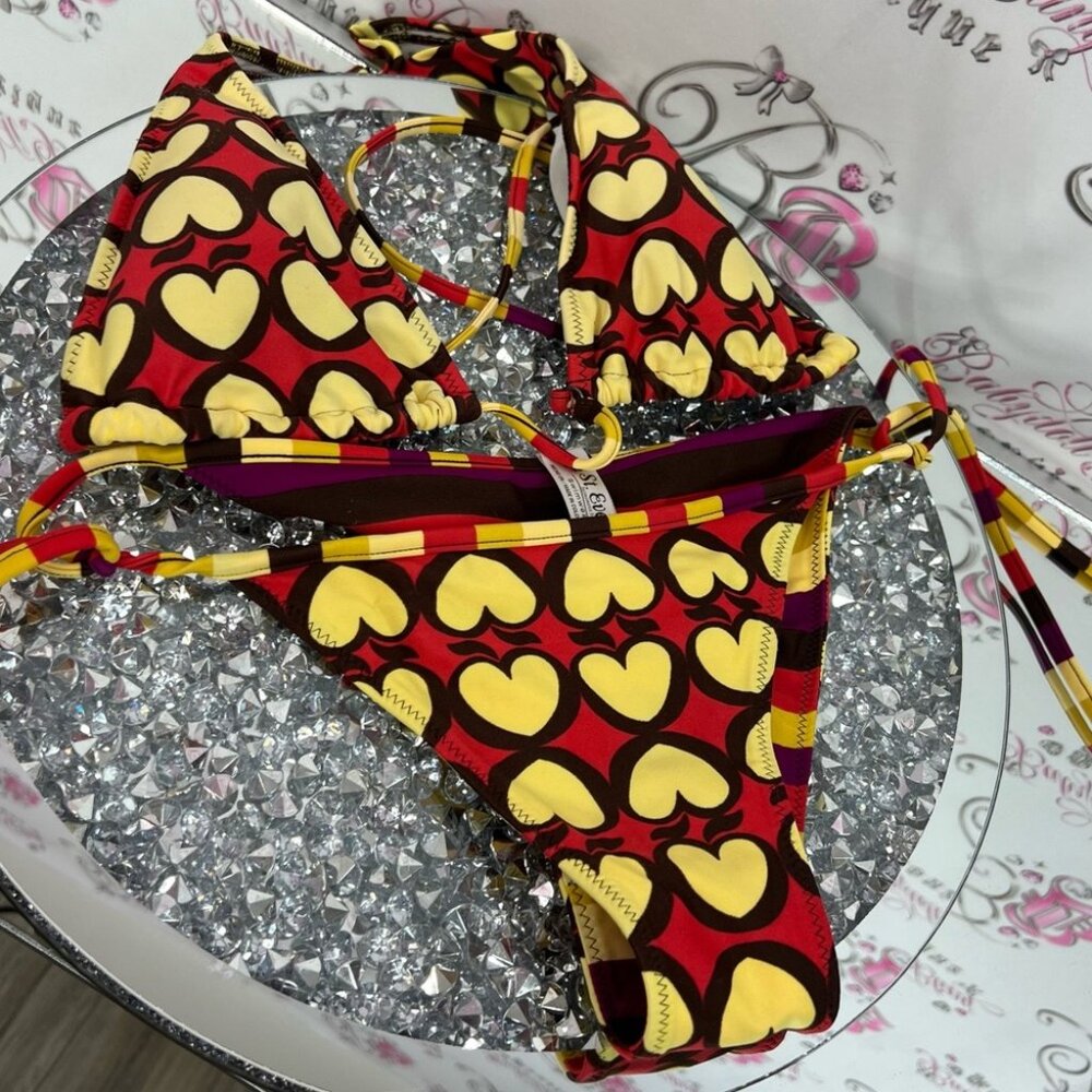 Bikini set stripes hearts heart 💜 vintage y2k Vibrant Heart Patterned